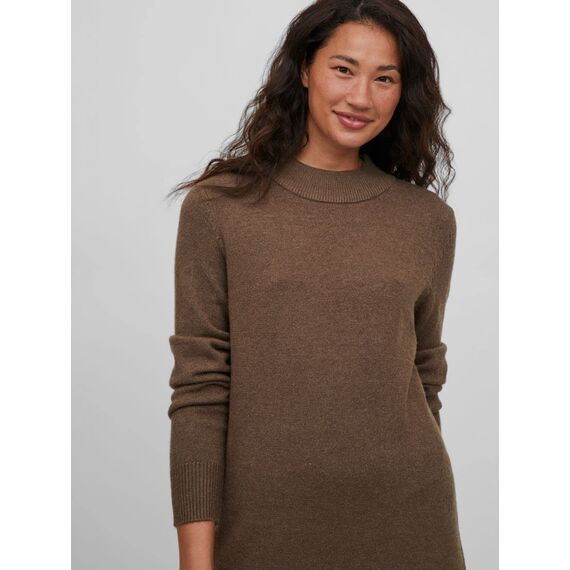 Vila Damen Viril Crew Neck L/S Midi Dress - Noos Kleid, Crocodile, XS EU