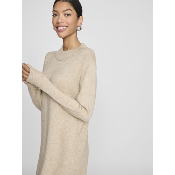 Vila Damen Viril Crew Neck L/S Midi Dress - Noos Kleid, Natural Melange, S EU