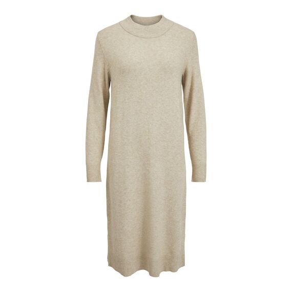 Vila Damen Viril Crew Neck L/S Midi Dress - Noos Kleid, Natural Melange, S EU
