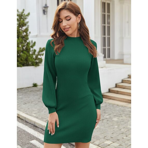 Zeagoo Damen Kleider Langarm Strick Tunika Kleid Rollkragen Eng Stretch bequem Winterkleid Jumper Kleid Dunkelgrün XXL