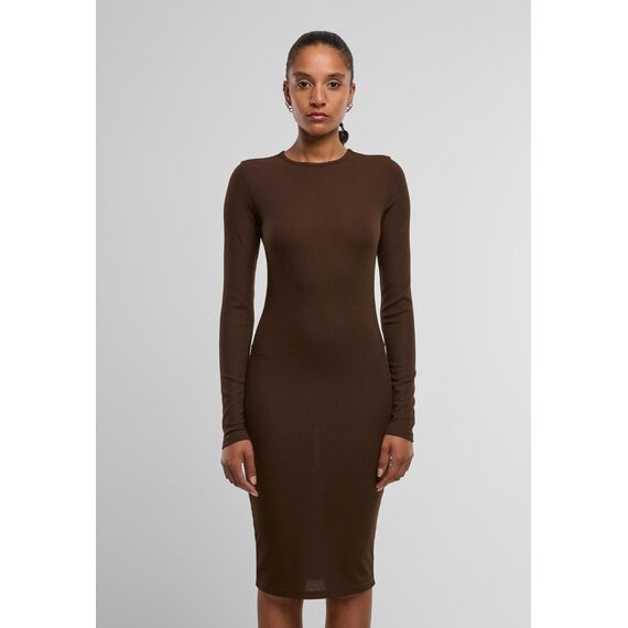 Urban Classics Damen Kleid Ladies Rib Dress, figurbetontes, hochgeschlossenes Rippenkleid, Langarm Kleid, Größen XS - XL