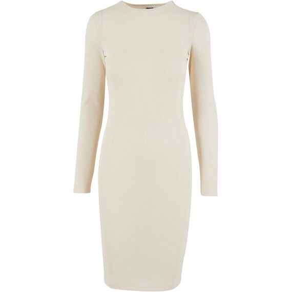 Urban Classics Damen Kleid Ladies Rib Dress, figurbetontes, hochgeschlossenes Rippenkleid, Langarm Kleid, Größen XS - XL