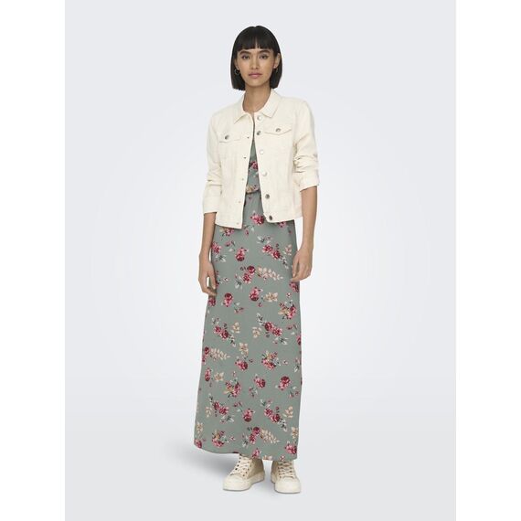 ONLY Damen Onlwinner S/L Maxi Dress Noos Ptm, Chinois Green/Aop:red Roses, 38