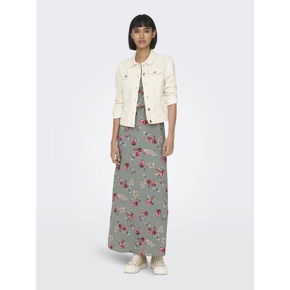 ONLY Damen Onlwinner S/L Maxi Dress Noos Ptm, Chinois Green/Aop:red Roses, 34