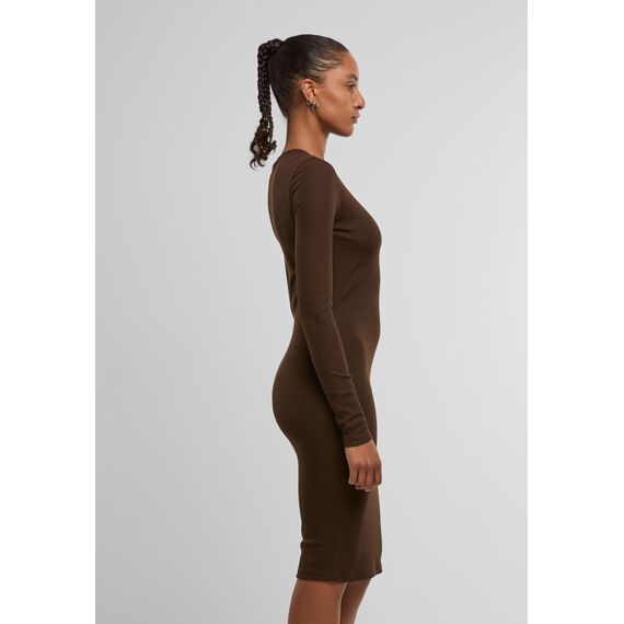 Urban Classics Damen Kleid Ladies Rib Dress, figurbetontes, hochgeschlossenes Rippenkleid, Langarm Kleid, Größen XS - XL