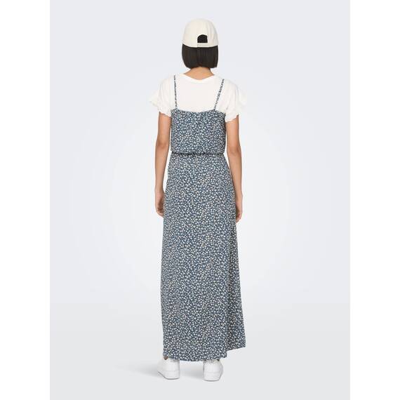 ONLY Damen Onlwinner S/L Maxi Dress Noos Ptm, Blue Mirage/AOP:Tonal Ditsy, 36