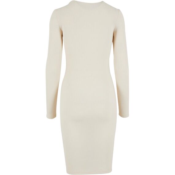 Urban Classics Damen Kleid Ladies Rib Dress, figurbetontes, hochgeschlossenes Rippenkleid, Langarm Kleid, Größen XS - XL