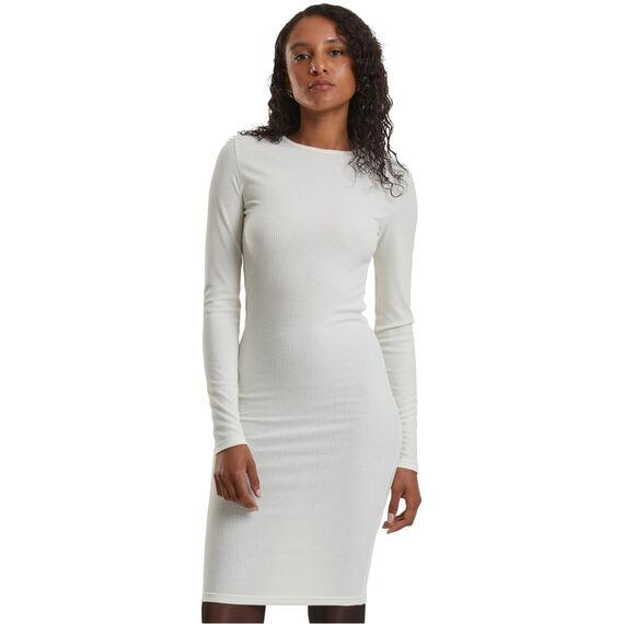 Urban Classics Damen Kleid Ladies Rib Dress, figurbetontes, hochgeschlossenes Rippenkleid, Langarm Kleid, Größen XS - XL