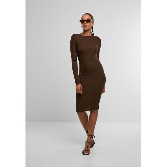 Urban Classics Damen Kleid Ladies Rib Dress, figurbetontes, hochgeschlossenes Rippenkleid, Langarm Kleid, Größen XS - XL