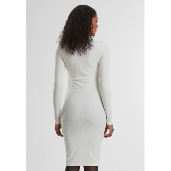 Urban Classics Damen Kleid Ladies Rib Dress, figurbetontes, hochgeschlossenes Rippenkleid, Langarm Kleid, Größen XS - XL