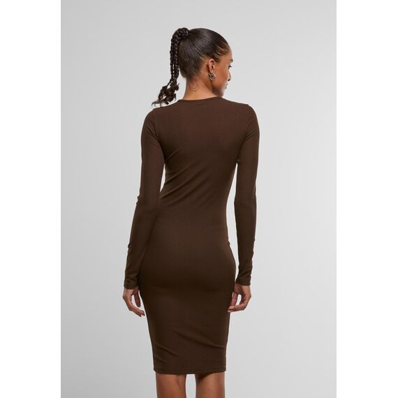 Urban Classics Damen Kleid Ladies Rib Dress, figurbetontes, hochgeschlossenes Rippenkleid, Langarm Kleid, Größen XS - XL