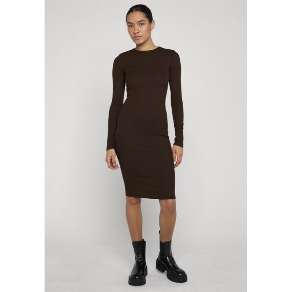 Urban Classics Damen Kleid Ladies Rib Dress, figurbetontes, hochgeschlossenes Rippenkleid, Langarm Kleid, Größen XS - XL