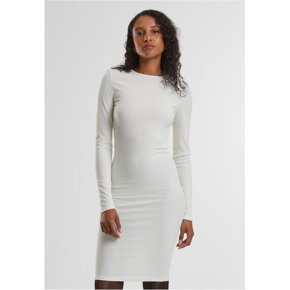 Urban Classics Damen Kleid Ladies Rib Dress, figurbetontes, hochgeschlossenes Rippenkleid, Langarm Kleid, Größen XS - XL