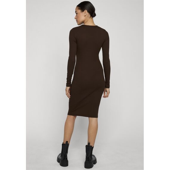 Urban Classics Damen Kleid Ladies Rib Dress, figurbetontes, hochgeschlossenes Rippenkleid, Langarm Kleid, Größen XS - XL