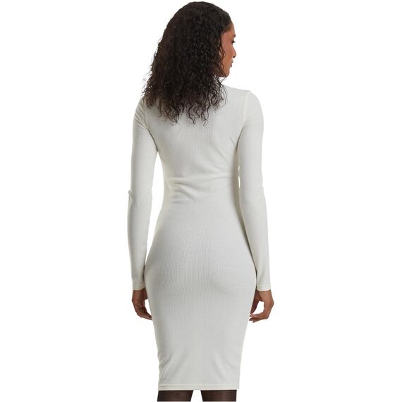 Urban Classics Damen Kleid Ladies Rib Dress, figurbetontes, hochgeschlossenes Rippenkleid, Langarm Kleid, Größen XS - XL