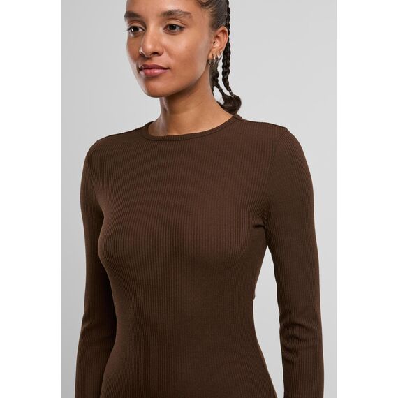 Urban Classics Damen Kleid Ladies Rib Dress, figurbetontes, hochgeschlossenes Rippenkleid, Langarm Kleid, Größen XS - XL