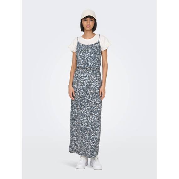 ONLY Damen Onlwinner S/L Maxi Dress Noos Ptm, Blue Mirage/AOP:Tonal Ditsy, 34
