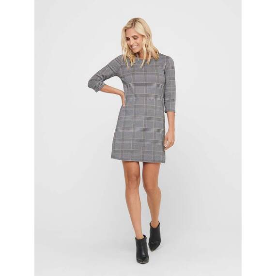 ONLY Damen ONLBRILLIANT 3/4 Check Dress NOOS JRS Kleid mini, Black/Checks:bennie Check ,XL