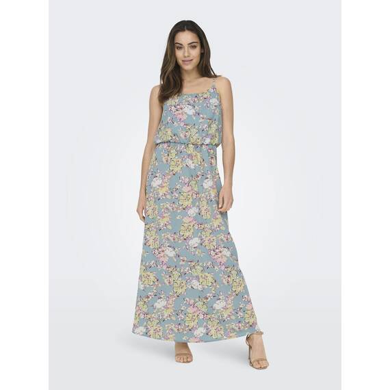 ONLY Damen Onlwinner S/L Maxi Dress Noos Ptm, Stone Blue/AOP:Tea Floral, 36