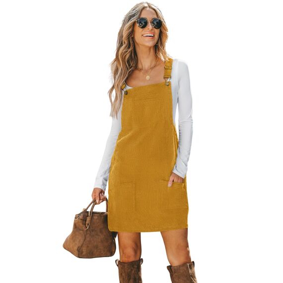 CUPSHE Damen Latzrock Quadratischer Ausschnitt Hosenträger Taschen Cord Latzkleid Overallkleid Freizeitkleider Corduroy Mini Dress Weinrot S