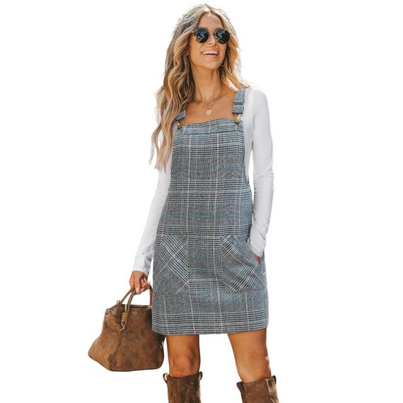 CUPSHE Damen Latzrock Quadratischer Ausschnitt Hosenträger Taschen Cord Latzkleid Overallkleid Freizeitkleider Corduroy Mini Dress