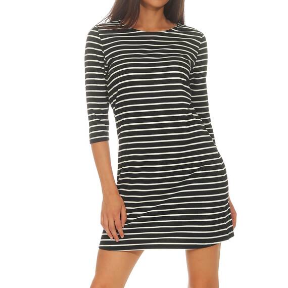 ONLY NOS Damen A-Linie Kleid onlBRILLIANT 3/4 DRESS JRS NOOS 15160895, Knielang, Gestreift, Gr. 42 (Herstellergröße: XL), Mehrfarbig (Black Stripes:Cloud Dancer)