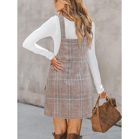 CUPSHE Damen Latzrock Quadratischer Ausschnitt Hosenträger Taschen Cord Latzkleid Overallkleid Freizeitkleider Corduroy Mini Dress