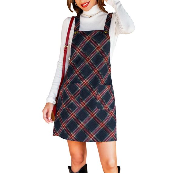 CUPSHE Damen Latzrock Quadratischer Ausschnitt Hosenträger Taschen Cord Latzkleid Overallkleid Freizeitkleider Corduroy Mini Dress