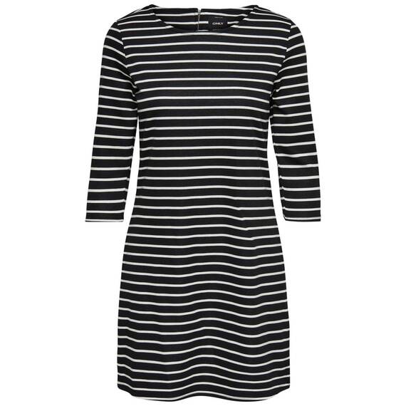 ONLY NOS Damen A-Linie Kleid onlBRILLIANT 3/4 DRESS JRS NOOS 15160895, Knielang, Gestreift, Gr. 42 (Herstellergröße: XL), Mehrfarbig (Black Stripes:Cloud Dancer)