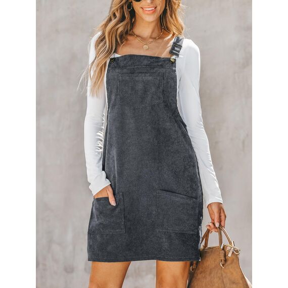 CUPSHE Damen Latzrock Quadratischer Ausschnitt Hosenträger Taschen Cord Latzkleid Overallkleid Freizeitkleider Corduroy Mini Dress Weinrot S