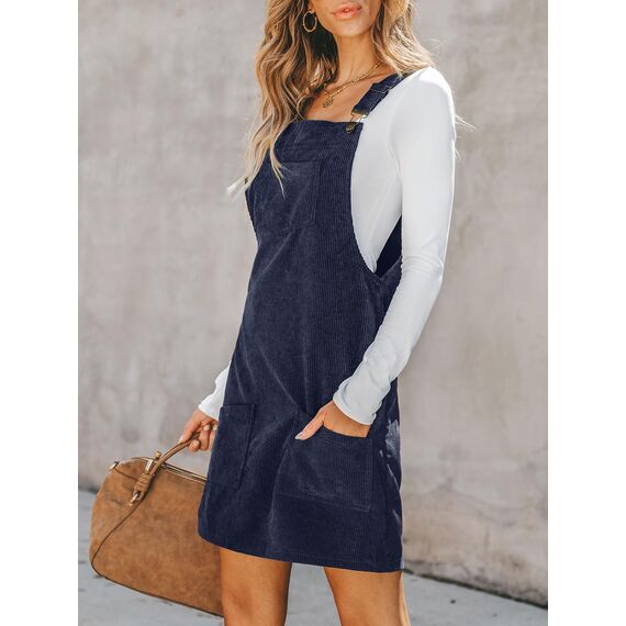 CUPSHE Damen Latzrock Quadratischer Ausschnitt Hosenträger Taschen Cord Latzkleid Overallkleid Freizeitkleider Corduroy Mini Dress Weinrot M