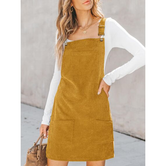 CUPSHE Damen Latzrock Quadratischer Ausschnitt Hosenträger Taschen Cord Latzkleid Overallkleid Freizeitkleider Corduroy Mini Dress Weinrot S