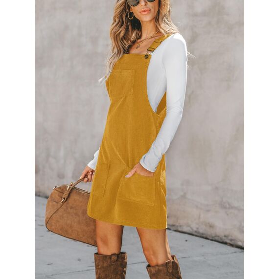 CUPSHE Damen Latzrock Quadratischer Ausschnitt Hosenträger Taschen Cord Latzkleid Overallkleid Freizeitkleider Corduroy Mini Dress Weinrot L