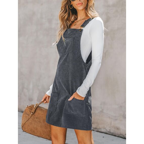 CUPSHE Damen Latzrock Quadratischer Ausschnitt Hosenträger Taschen Cord Latzkleid Overallkleid Freizeitkleider Corduroy Mini Dress Weinrot L