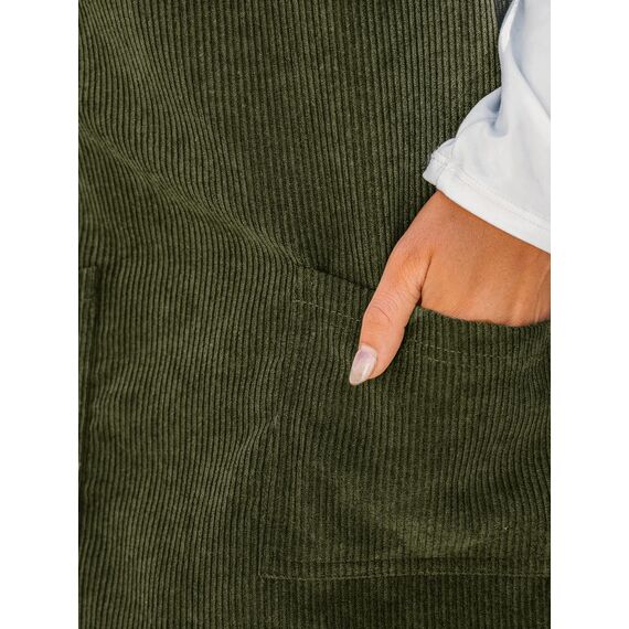 CUPSHE Damen Latzrock Quadratischer Ausschnitt Taschen Cord Latzkleid Overallkleid Freizeitkleider Corduroy Mini Dress Olivgrün M