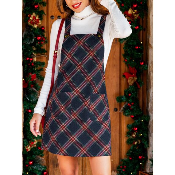 CUPSHE Damen Latzrock Quadratischer Ausschnitt Hosenträger Taschen Cord Latzkleid Overallkleid Freizeitkleider Corduroy Mini Dress