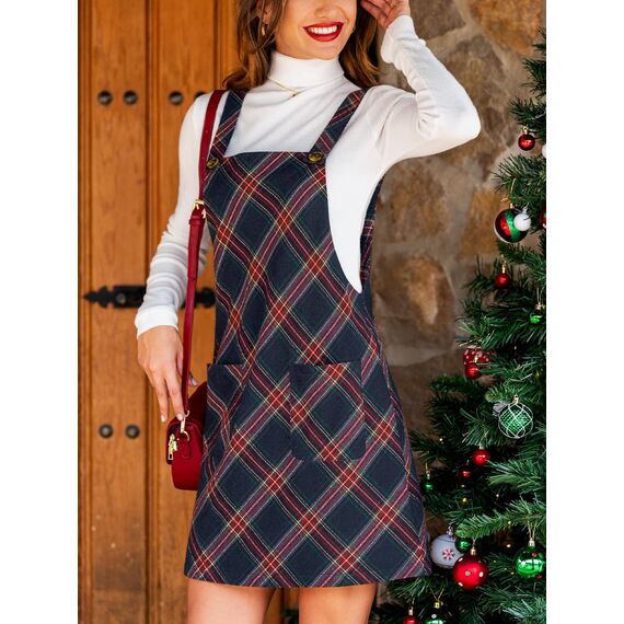 CUPSHE Damen Latzrock Quadratischer Ausschnitt Hosenträger Taschen Cord Latzkleid Overallkleid Freizeitkleider Corduroy Mini Dress