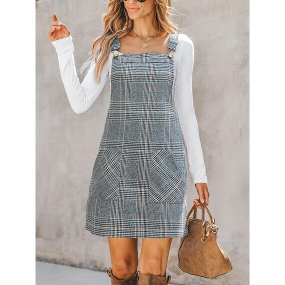 CUPSHE Damen Latzrock Quadratischer Ausschnitt Hosenträger Taschen Cord Latzkleid Overallkleid Freizeitkleider Corduroy Mini Dress