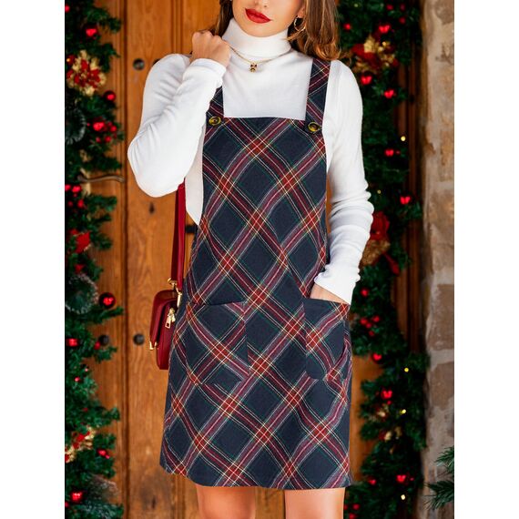 CUPSHE Damen Latzrock Quadratischer Ausschnitt Hosenträger Taschen Cord Latzkleid Overallkleid Freizeitkleider Corduroy Mini Dress