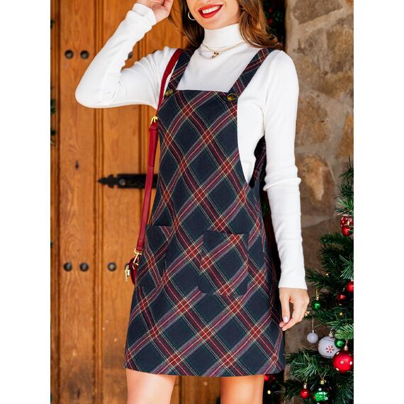 CUPSHE Damen Latzrock Quadratischer Ausschnitt Hosenträger Taschen Cord Latzkleid Overallkleid Freizeitkleider Corduroy Mini Dress