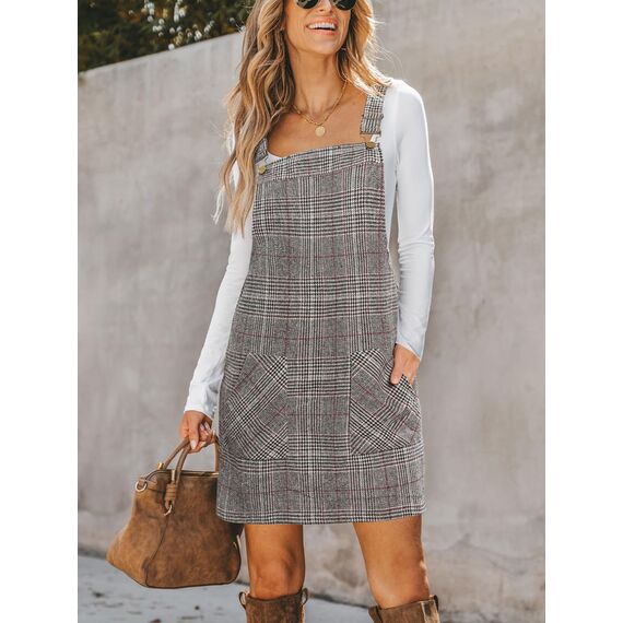 CUPSHE Damen Latzrock Quadratischer Ausschnitt Hosenträger Taschen Cord Latzkleid Overallkleid Freizeitkleider Corduroy Mini Dress