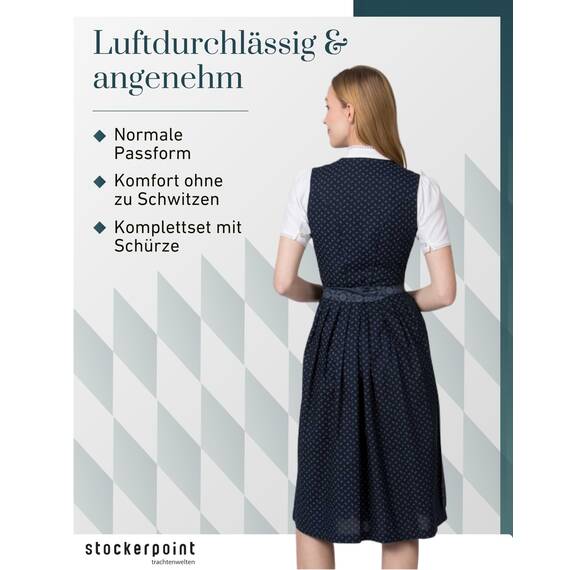Stockerpoint Damen Dirndl Ellie I Größe 32-48 I Trachtenkleid mit Schürze & liebevollen Details I 100% Baumwolle I Atmungsaktiv & pflegeleicht I Perfekt für Trachten & Festlichkeiten