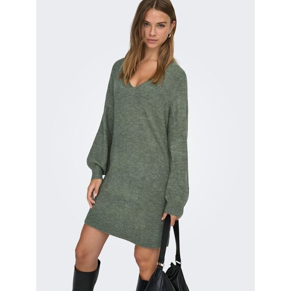 JdY Damen Jdyelanora L/S V-neck Dress Knt Noos Strickkleid, Kalamata /Detail:melange, M EU