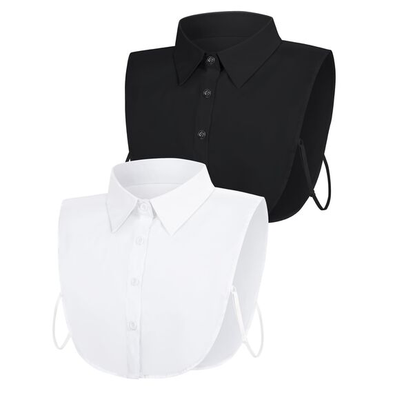 MELLIEX 2 Stück Blusenkragen Einsatz Damen, Klassischer Abnehmbarer Krageneinsatz, Eleganter Hemdkragen (Weiß,Schwarz)