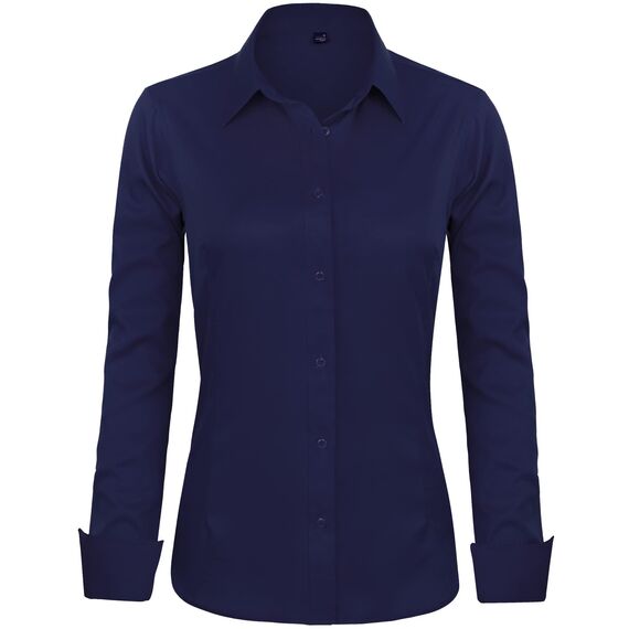 J.VER Blusen Regular Fit Klassische Bügelleicht Hemdbluse Langarm Damen Lässig Stretch für Hochzeitsgäste Service und College,Navy Blau,XS