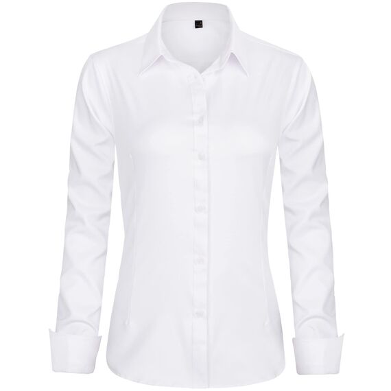 J.VER Bluse Damen Elegant Regular fit Businesshemd Freizeit Hemdbluse Knopfleiste Damen Blusen Bügelleichtes Elastiscer Shirt,Weiß,XS