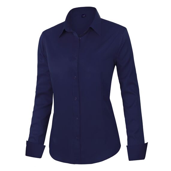 J.VER Blusen Regular Fit Klassische Bügelleicht Hemdbluse Langarm Damen Lässig Stretch für Hochzeitsgäste Service und College,Navy Blau,XL