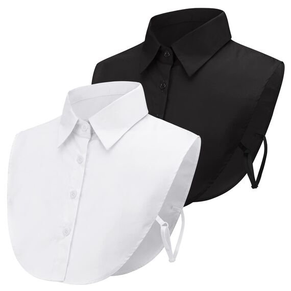 PHOGARY 2 Stücke Frauen Kragen Krageneinsatz Damen, Fake Collar Detachable Collar Abnehmbare Hälfte Shirt Bluse Blusenkragen Einsatz für Damen, Weiß+Schwarz, Eine Größe Passt Am Meisten