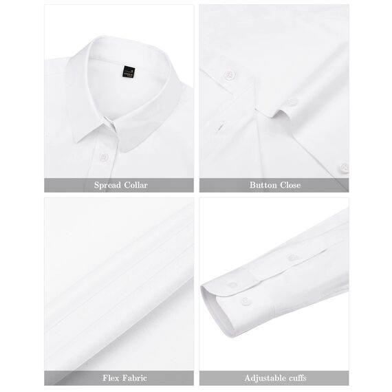 J.VER Bluse Damen Casual Business Blusen Button Down Shirts Klassische Langarm Kragen Tops Bügelleichtes Modern Oberteil,Weiß,L