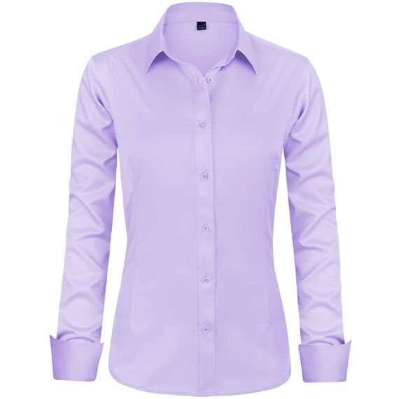 J.VER Blusen Regular Fit Klassische Bügelleicht Hemdbluse Langarm Damen Lässig Stretch für Hochzeitsgäste Service und College,Lila,2XL